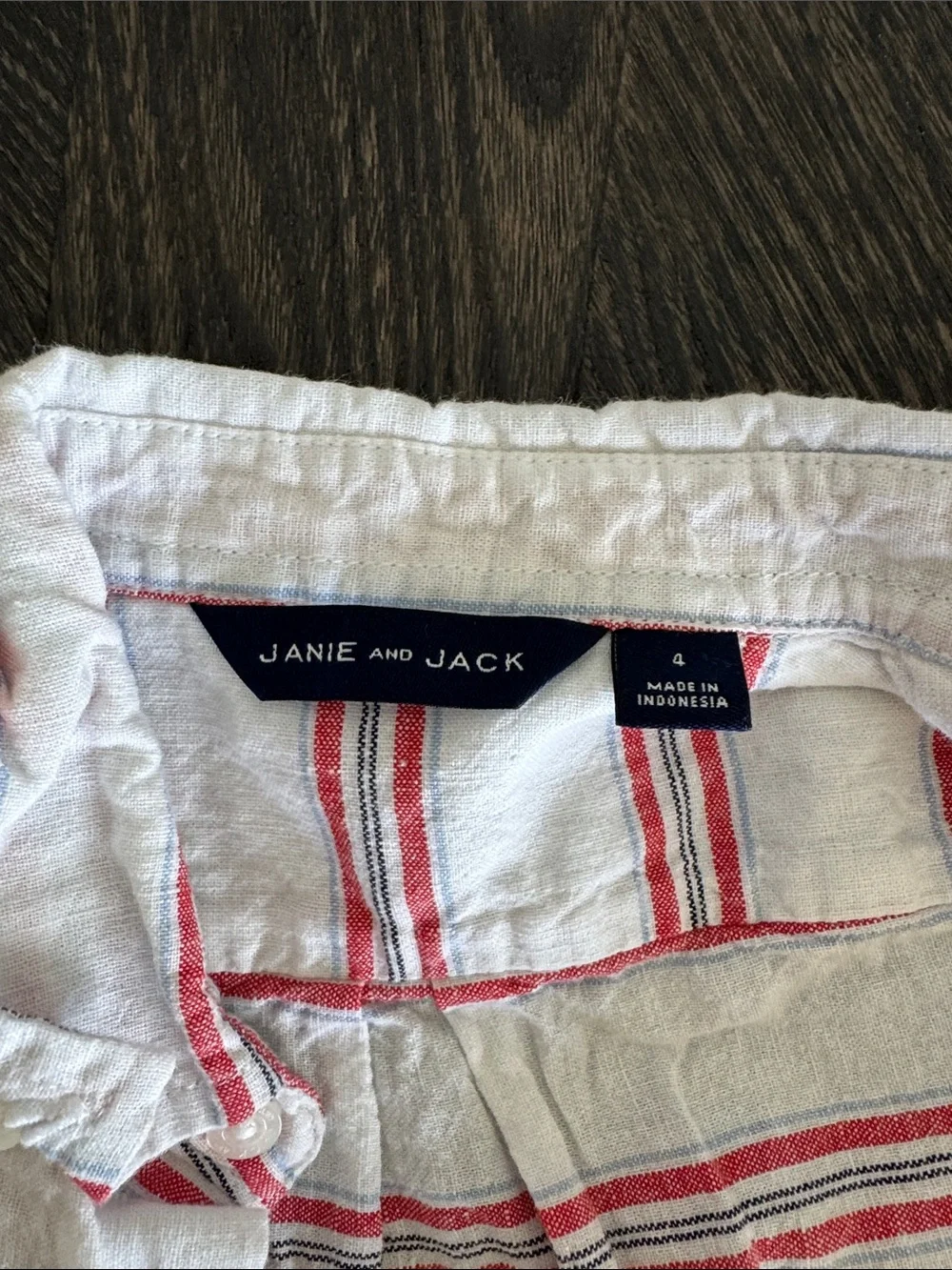 Janie and Jack White Red Stripe Short Sleeve Button Down Shirt Large